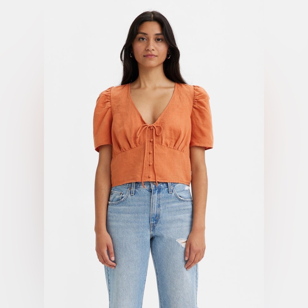 NWPT [LEVI'S] Woven Wear Women’s Luisa Orange Cropped Puff Sleeve Top Size L